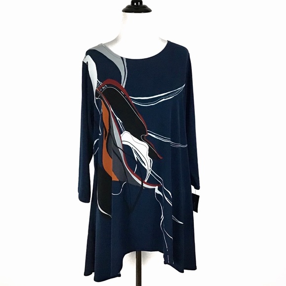 Alfani Macy's Plus Graphic Swing High Low Tunic - Picture 2 of 4